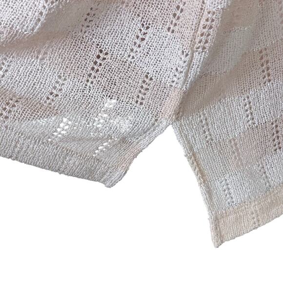 New GRACE ELEMENTS Pointelle Beige Winter White Striped Knit Layered Sweater Sm - Picture 6 of 15
